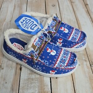 Hey Dude Wendy Sweater Youth Size 2 Girls Snowman Faux Shear Lined Slip On